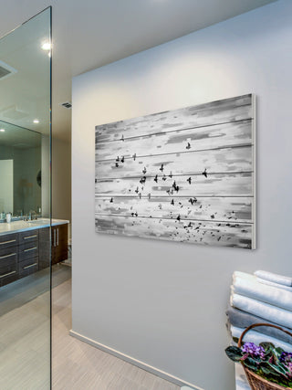 "Birds in Flight" Print on White Wood, 45"x30"