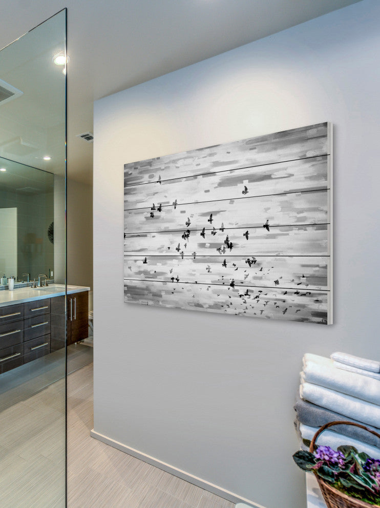 "Birds in Flight" Print on White Wood, 45"x30"