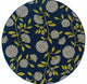 7' Round Indigo And Lime Green Floral Indoor Outdoor Area Rug