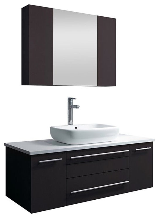 Fresca Lucera 42" Wall Hung Bathroom Vanity w/ Medicine Cabinet, Espresso, Vesse