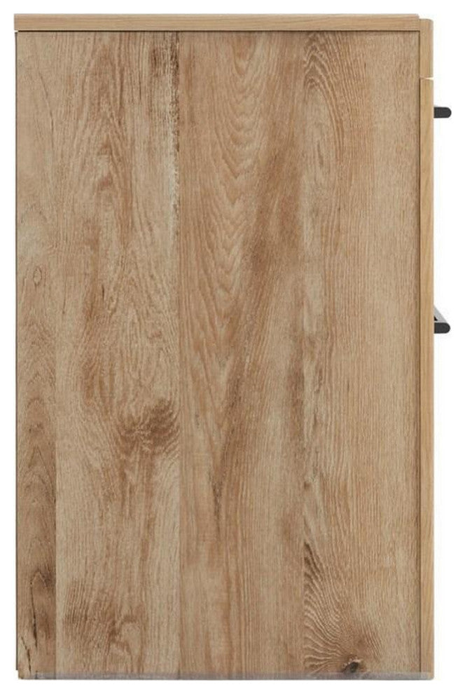 Benzara BM283332 Amy 24" Wood Nightstand, 2 Drawers, 2 USB Ports, Natural Brown
