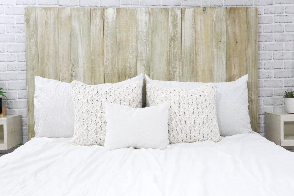 Solid Wood Headboard with Smooth Natural Wood Grain, Wall Mounted, Farmhouse, Sagewash, Queen