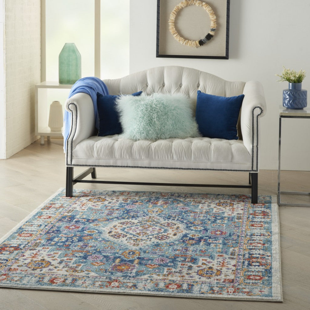 5' X 7' Blue And Ivory Power Loom Area Rug