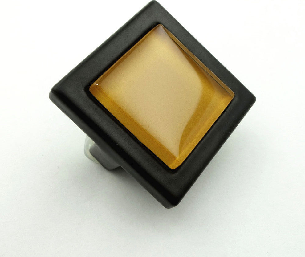 Brown Bronze Crystal Glass Black Metal Square Manor Knob