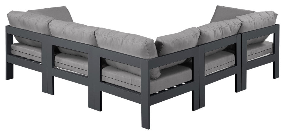 Nizuc Water Resistant Patio L-Shaped Modular Sectional, Gray, 5-Piece: 2 Armless Chair, 3 Corner Chair, Dark Gray Aluminum Frame