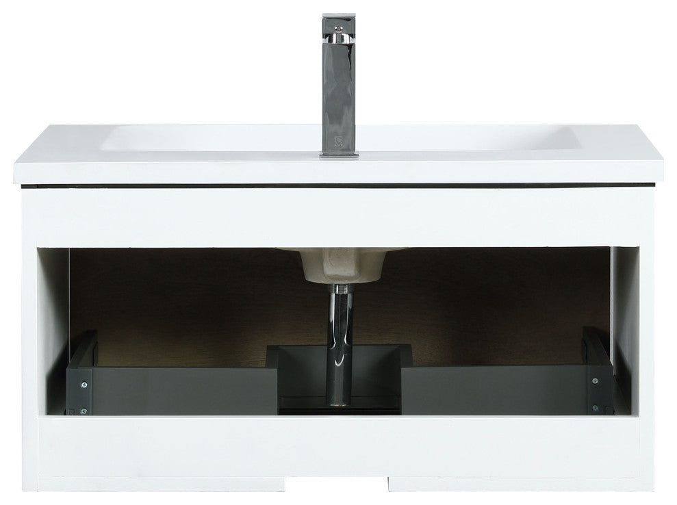 Scopi 30 Rustic Acacia Vanity, Acrylic Top With Sink, Gun Metal Faucet Set