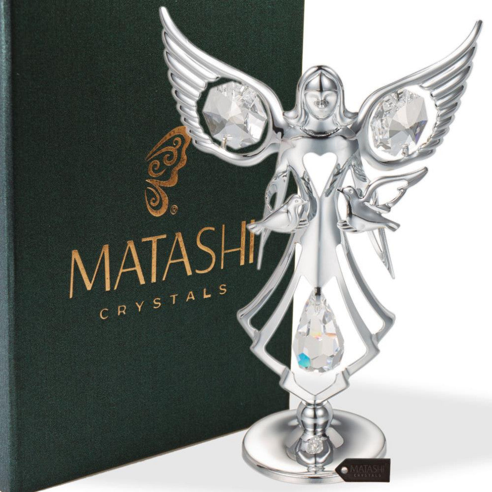 Matashi Chrome Plated Angel w/ Doves Figurine
