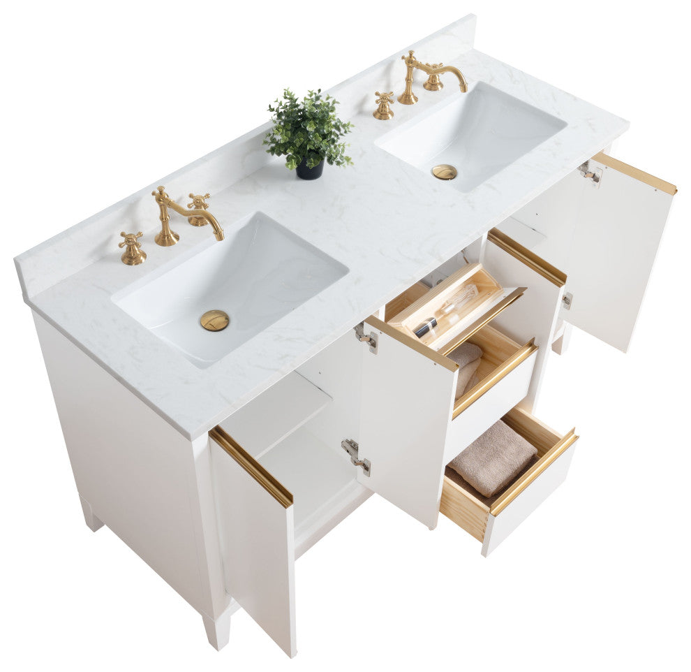 Vanity Art Bathroom Vanity With Sink, White, 60" Double