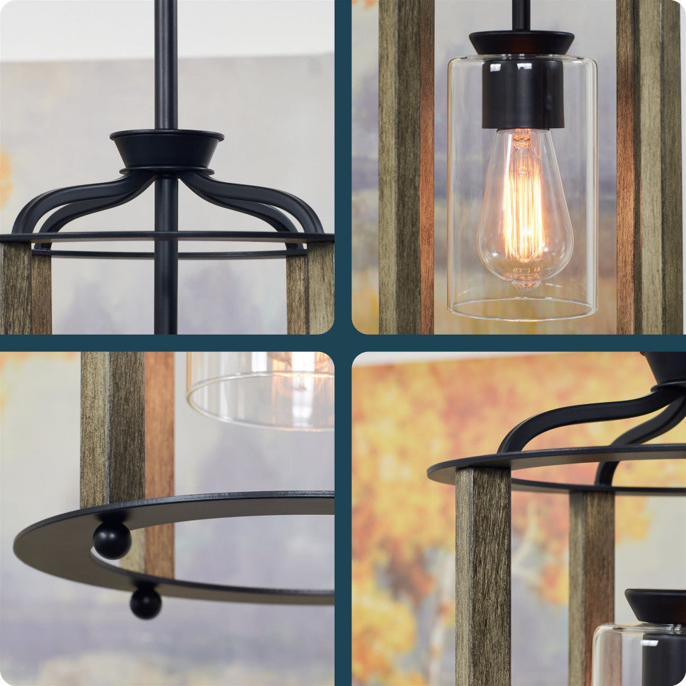 Kira Home Houston 15" Farmhouse Pendant Light, Cylinder Glass Shade, Smoked