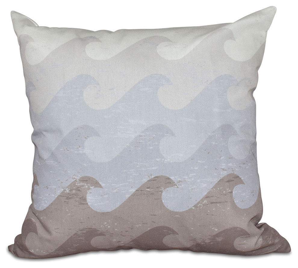 Deep Sea, Geometric Print Pillow, Taupe And Gray, 18"x18"