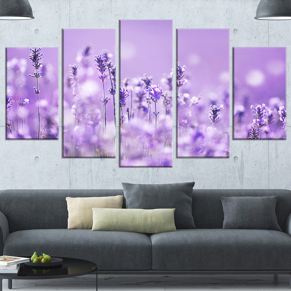 Stunning Purple Lavender Field, Landscape Canvas Art Print, 60"x32", 5 Panels