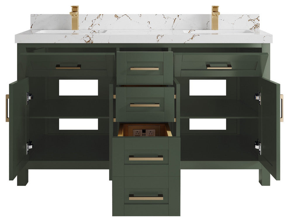 Cambridge 60" Double Bathroom Vanity in Pewter Green 2" Viola Brown