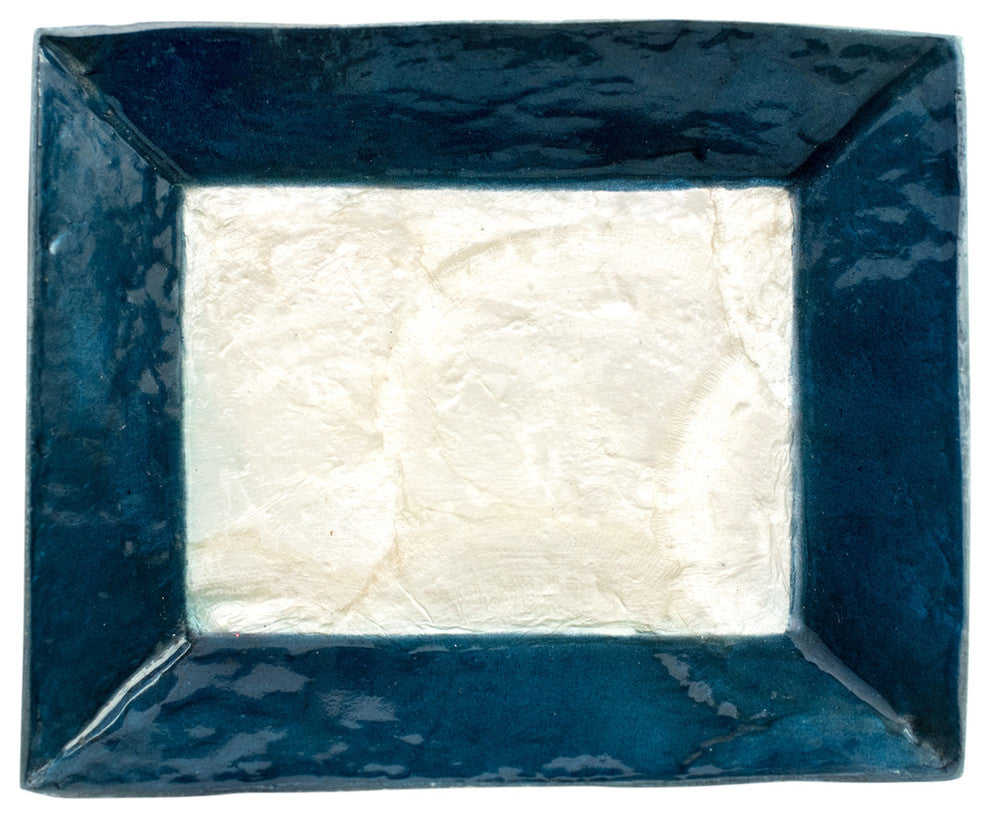 6" Rectangular Capiz Plate, Blue and Natural
