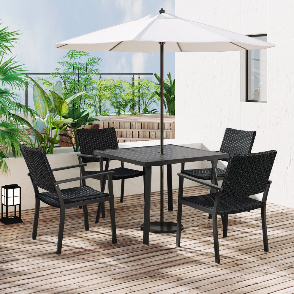 5 Pieces Outdoor Patio Wicker Dining Table Set With Umbrella Hole