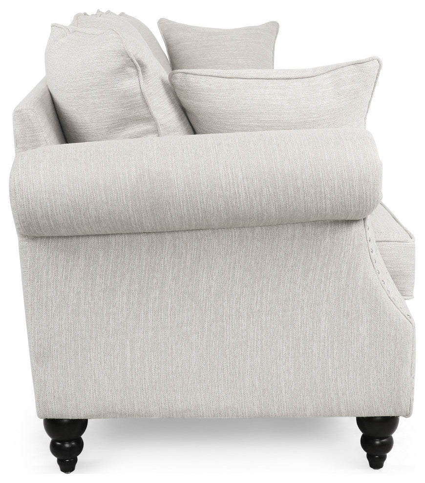 Bonny Fabric Pillowback 3-Seater Sofa With Nailhead Trim, Beige/Dark Brown