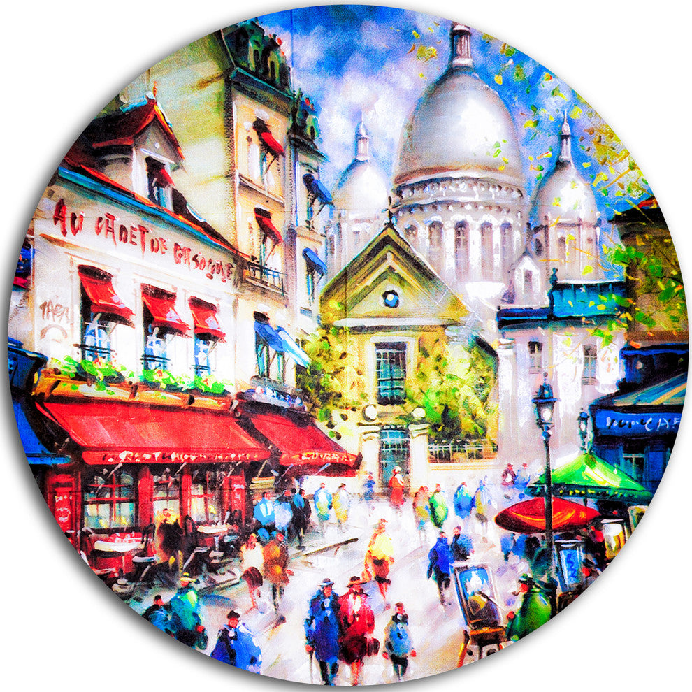 Sacre Coeur And Montmartre, Cityscape Disc Metal Artwork, 11"
