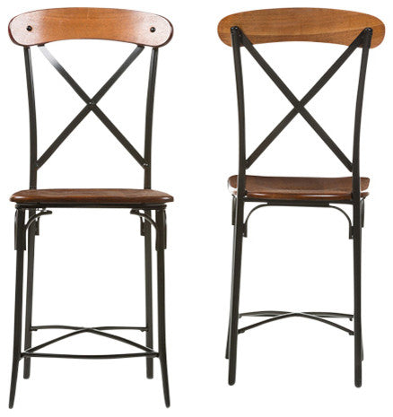 Broxburn Light Brown Wood and Metal Bar Stool, Set of 2