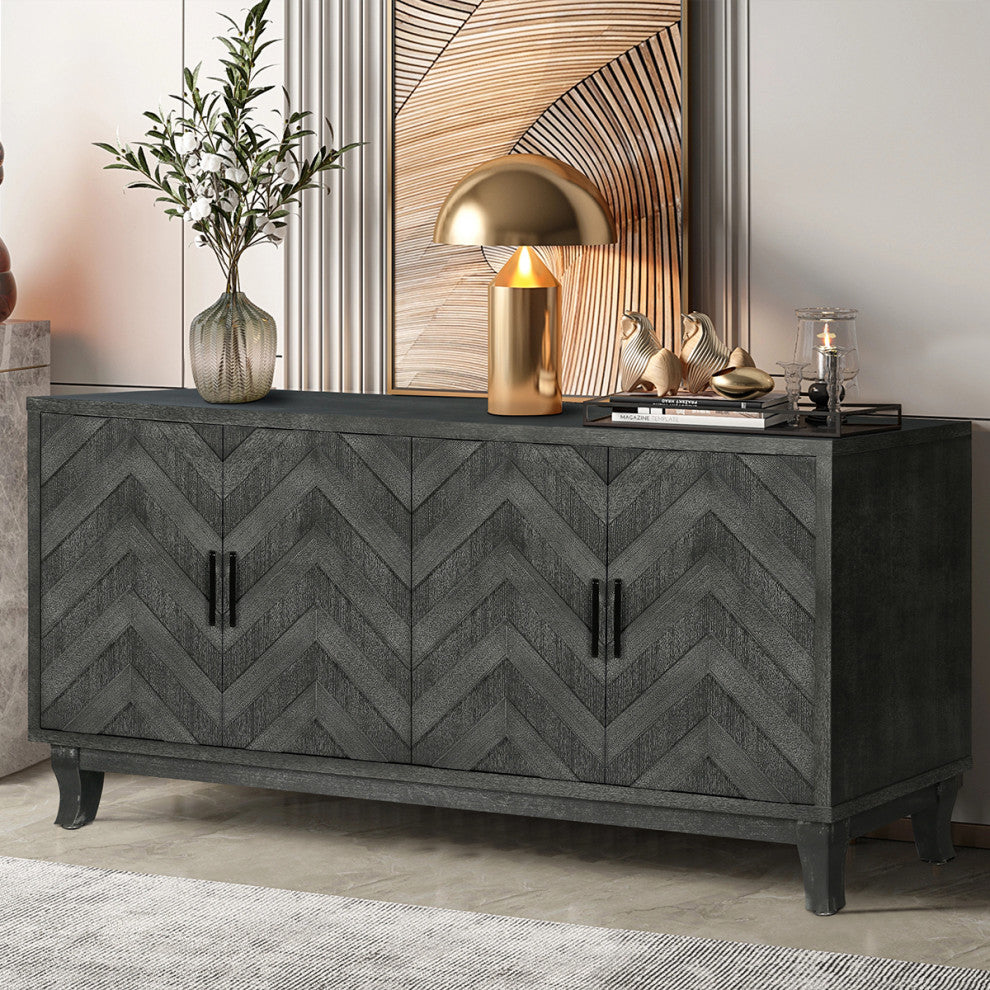 TATEUS Stronger Vintage Style Buffet Cabinet, Lacquered Accent Gray