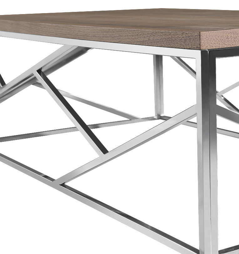 HomeRoots 15" Walnut Veneer and Steel Coffee Table