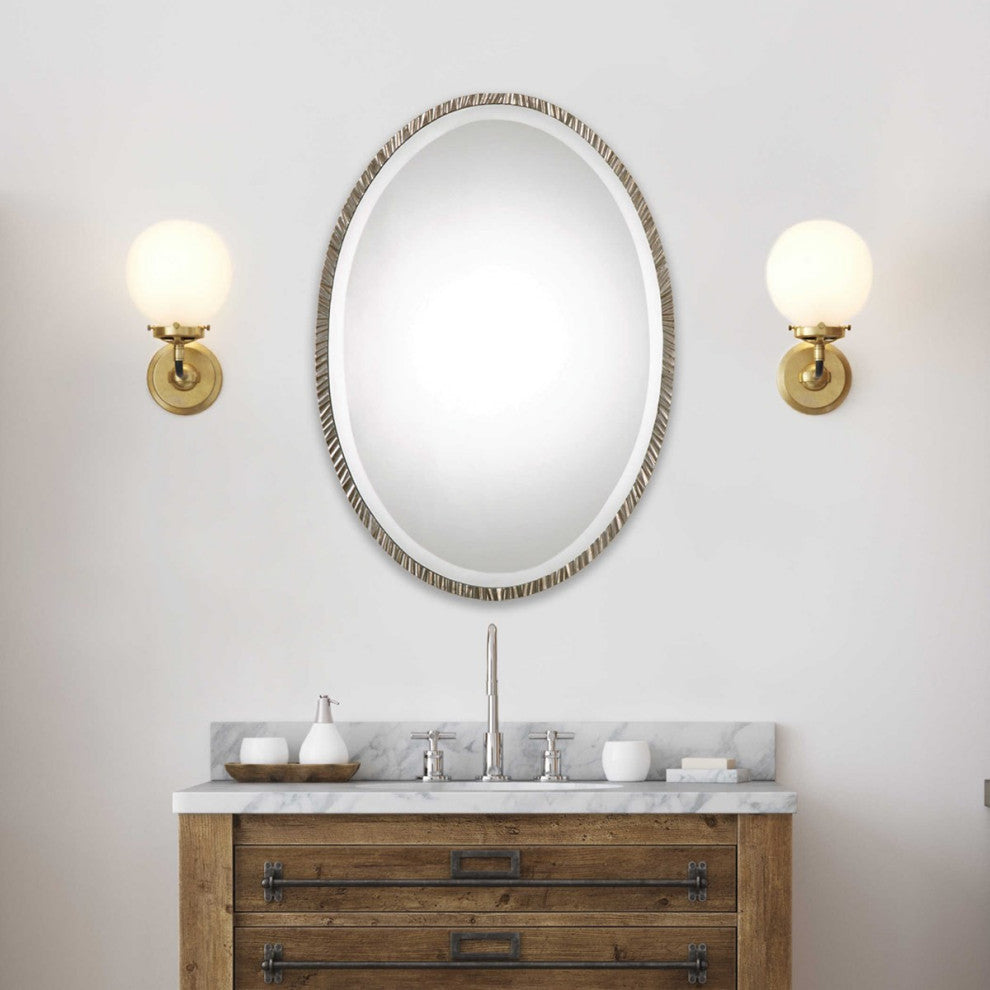 Classic Contemporary Silver Oval Wall Mirror
