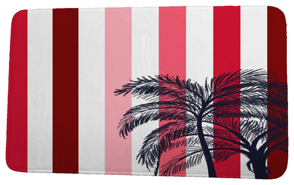 Cuban Flare Thin Stripe Palm Stripe Print Bath Mat, Red, 17"x24"