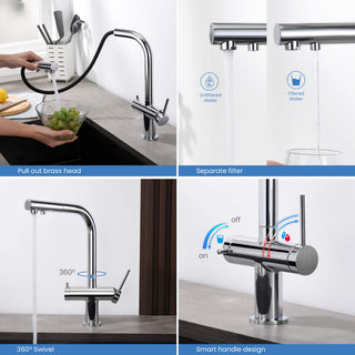 Circular 2-in-1 Water Filter Kitchen Pull Out Faucet, Chrome