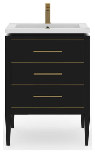 Celios Bathroom Vanity, Black with Brass Trim, 24", Single Sink, Freestanding