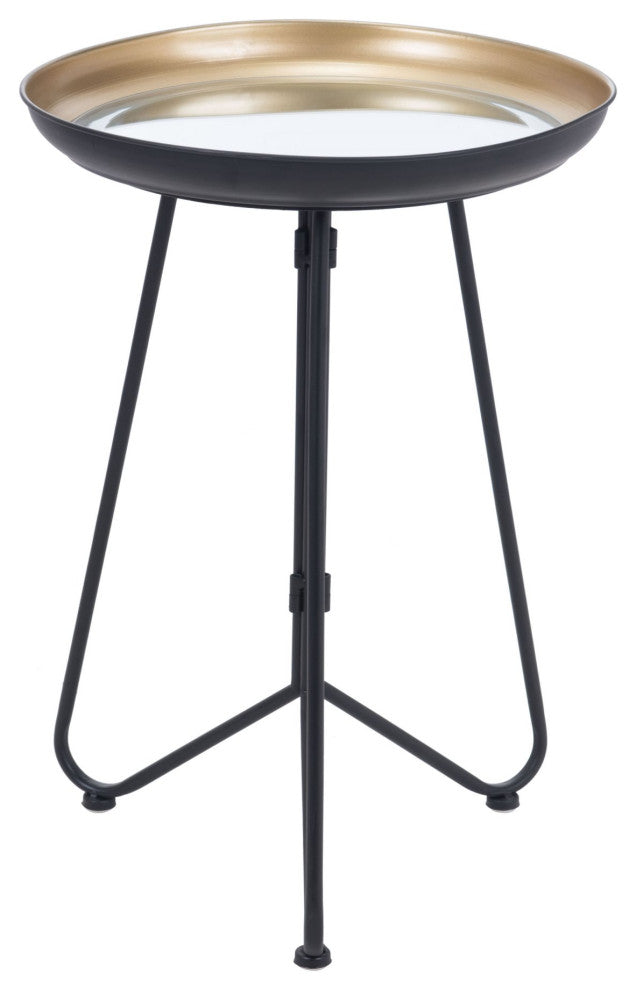 Sofa Side Table, Round, Glass, Steel Metal, Gold, Black, Lounge Hospitality