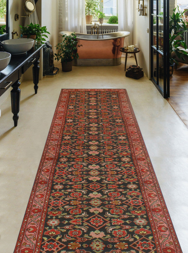 Fine Vintage Distressed Anamarie Navy/Pink Runner, 3'3x13'6