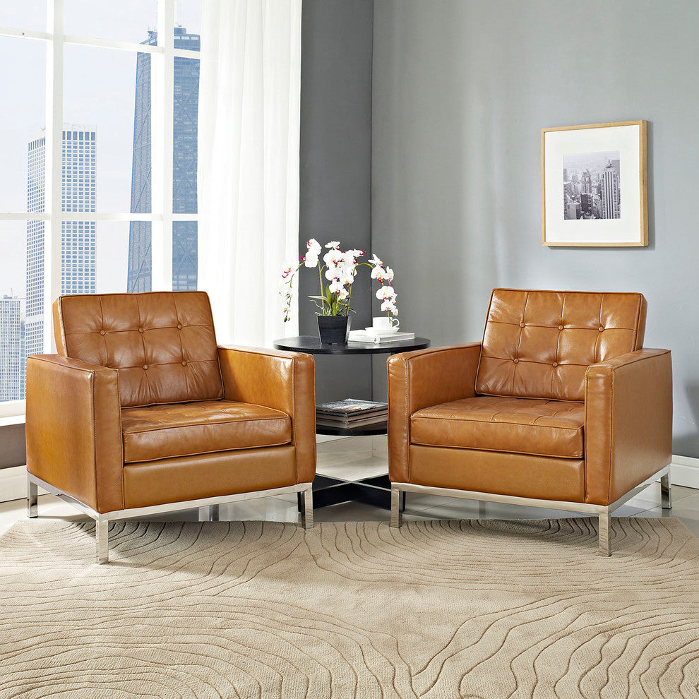 Modway Loft Leather Armchairs, Set of 2