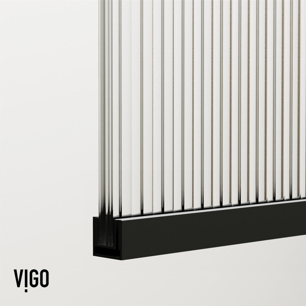 VIGO Zenith Frameless Fixed, Matte Black, Tub Screen, 34" W X 62" H, Fluted Glass
