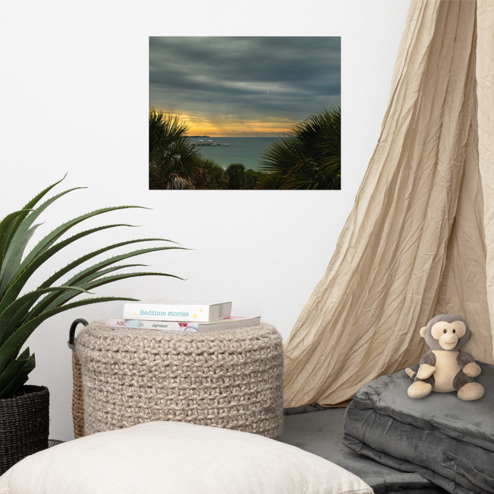 Cloudy Rainy Sunset De Soto Beach Unframed Landscape Photo Wall Art Print, 16" X 20"