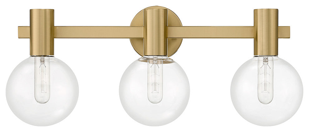 Wright 3-Light Bathroom Vanity Light, Matte Black, Warm Brass
