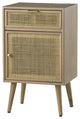 Benzara BM285208 Accent Cabinet, 1 Drawer, Pine, Woven Rattan Design, Natural