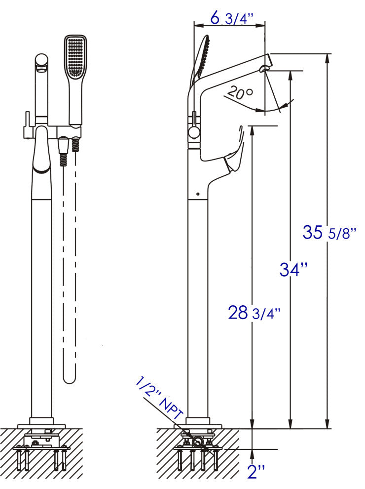 ALFI brand AB2758 Floor Mounted Tub Filler - Polished Chrome