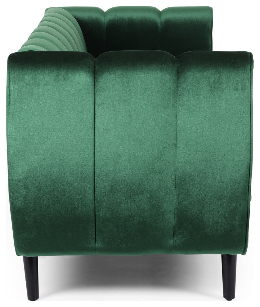 Yuma Modern Velvet 3-Seater Sofa, Emerald/Dark Brown