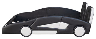 Gewnee Twin Size Race Car-Shaped Platform Bed with Wheels in White, Black