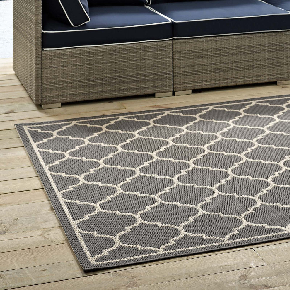 Avena Moroccan Quatrefoil Trellis 9x12 Indoor and Outdoor Area Rug, Gray/Beige