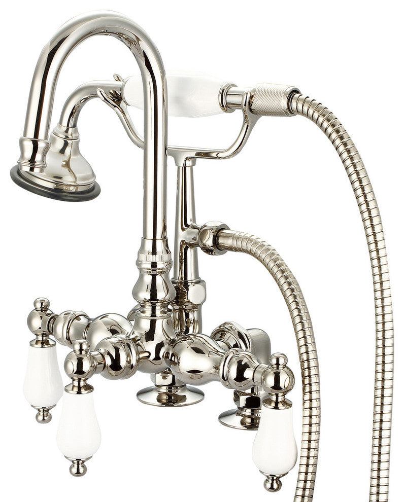 Vintage 3-3/8" Center Deck Mount Tub Faucet, Risers & Handshower, Lever handles