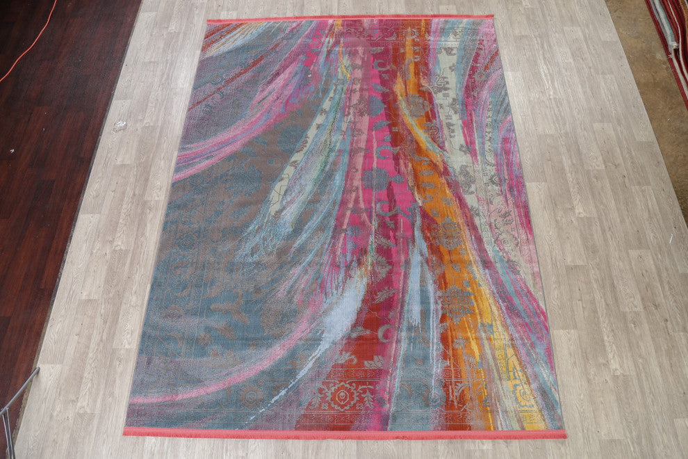 Vintage-Style Abstract Modern Distressed Heat-Set Area Rug, 8 X 10 Ft.