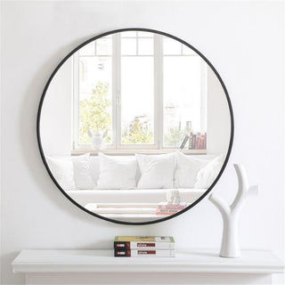 Elegant Decor Eternity 32" Round Metal Frame Mirror in Black