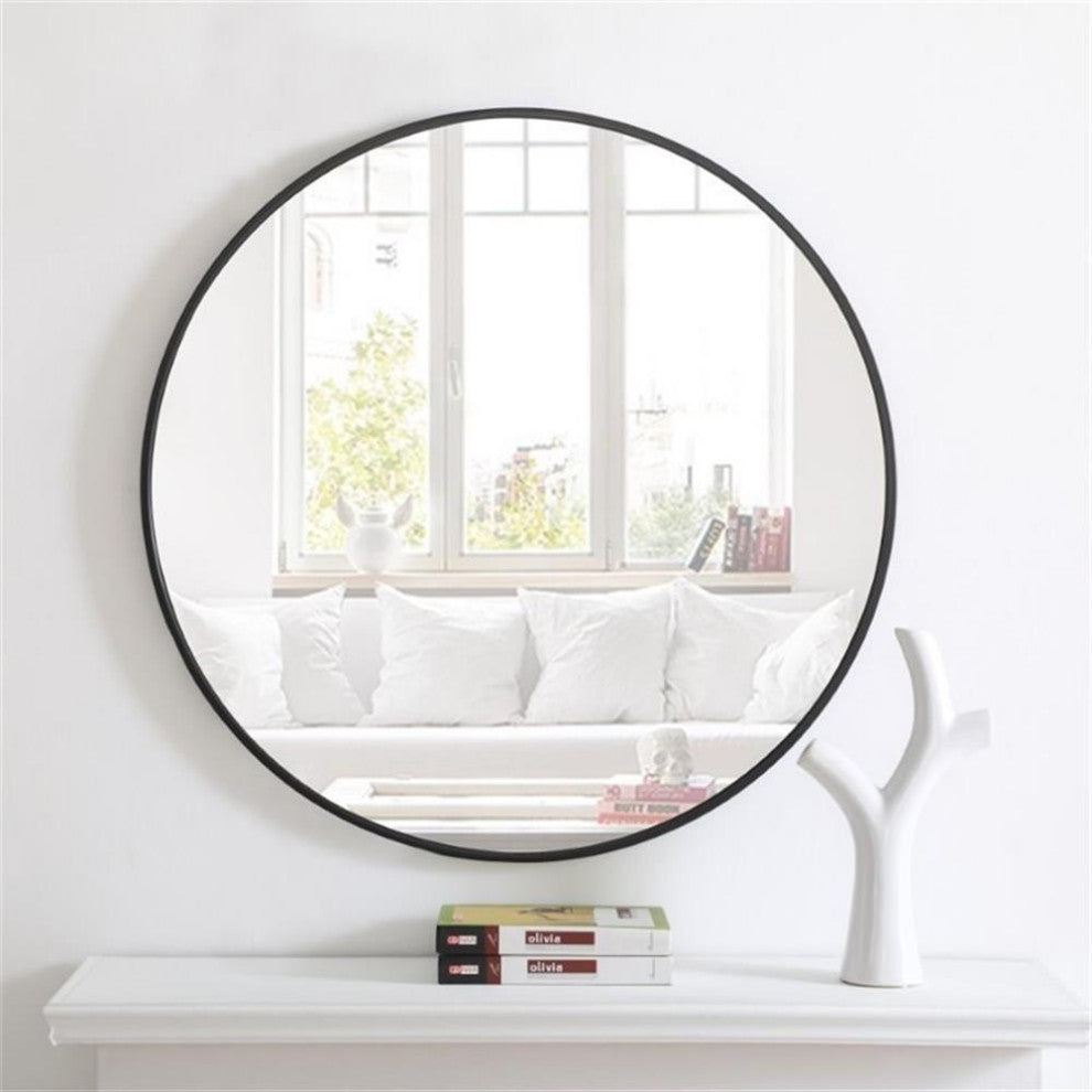 Elegant Decor Eternity 32" Round Metal Frame Mirror in Black