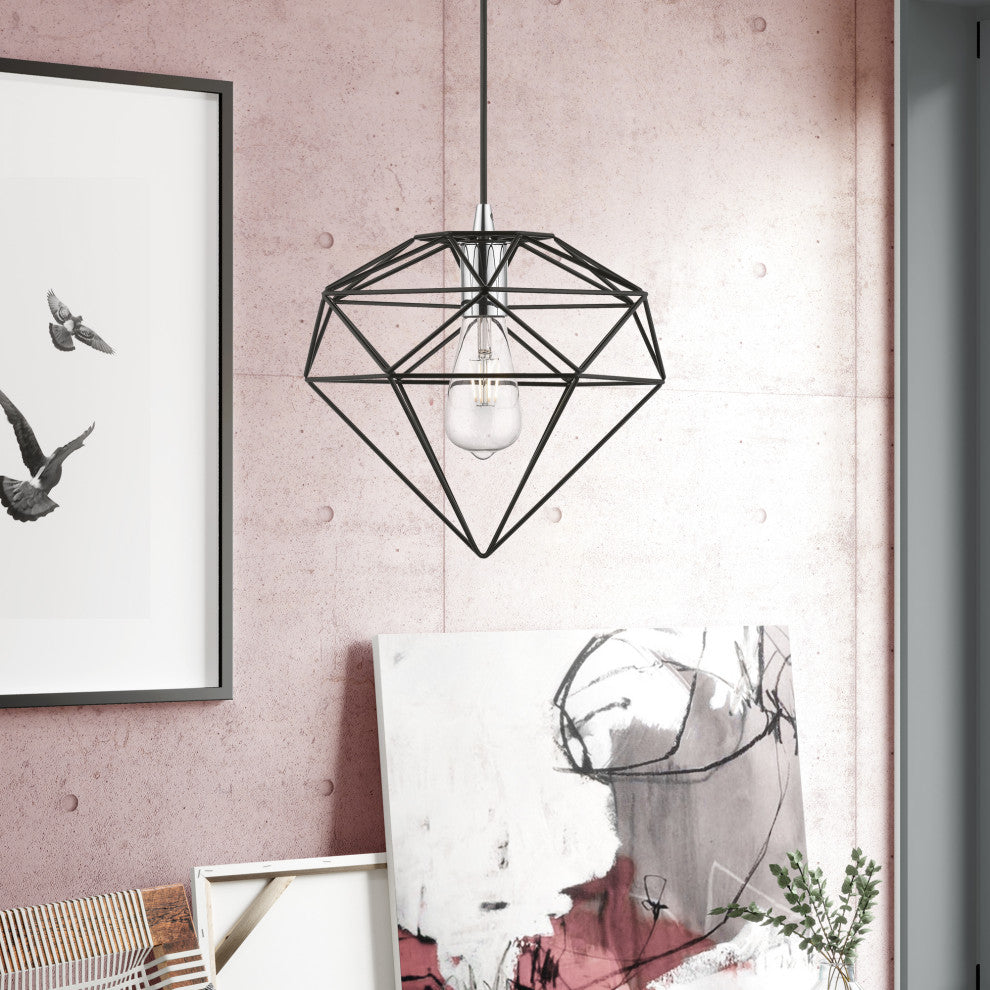 Knox 1 Light Shiny Black With Polished Chrome Accents Pendant