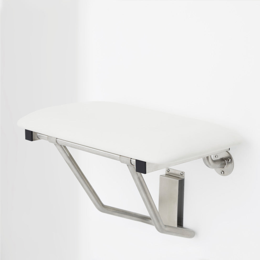 Padded Folding Wall Mount Shower Seat Bench, White, 18
