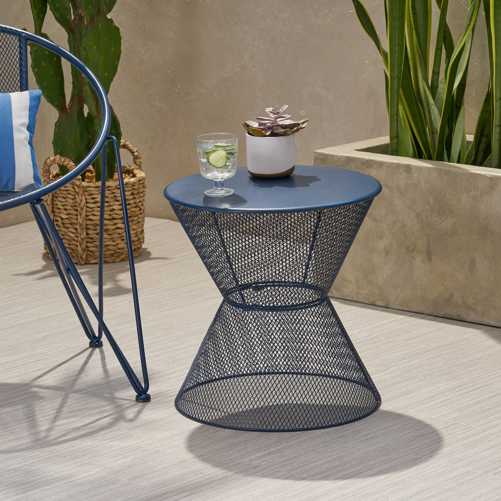 Doreen Modern Outdoor Iron Side Table, Matte Navy Blue