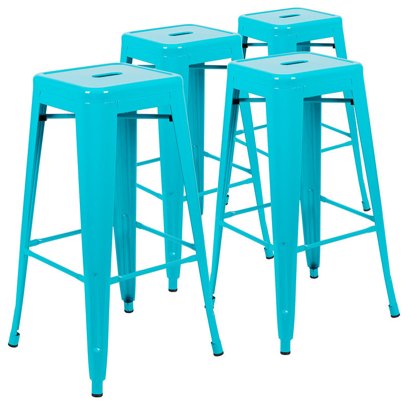 30" Metal Indoor Bar Stool, Stackable Set of 4, Teal