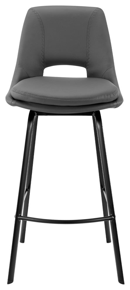 Carise Gray Faux Leather and Black Metal Swivel 26" Counter Stool