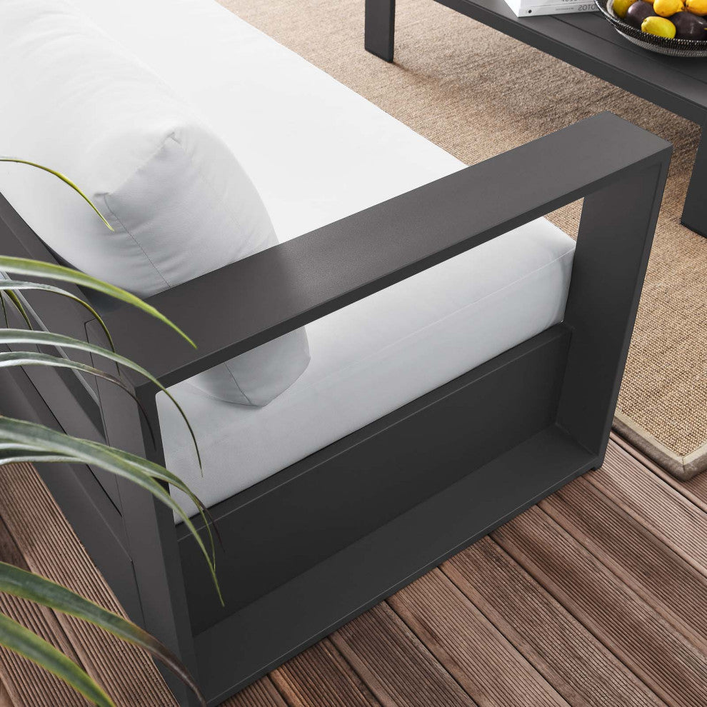 Lounge Sofa Table Set, White, Aluminum, Modern, Outdoor Patio Hospitality
