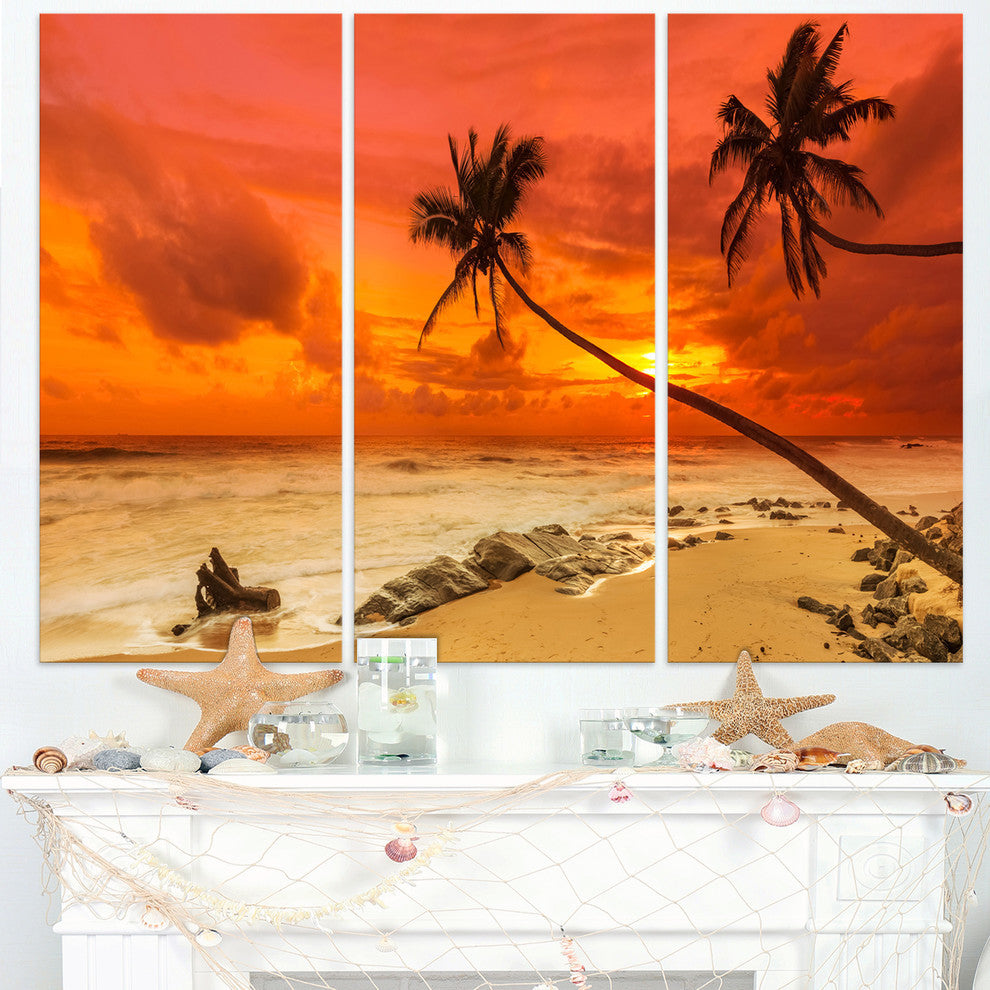 "Palms Silhouettes Bent to Seashore" Metal Wall Art, 3 Panels, 36"x28"