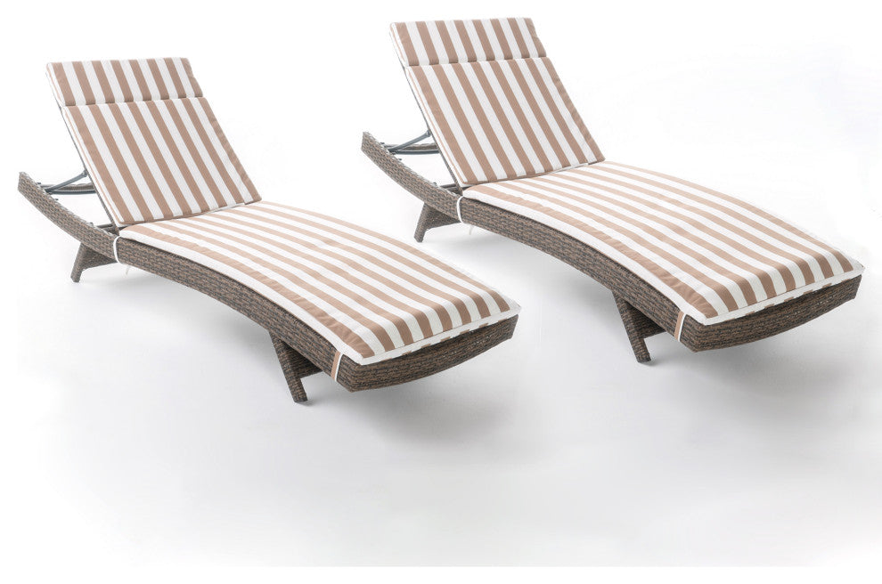 GDF Studio Savana Outdoor Wicker Lounge With Water Resistant Cushions, Set of 2